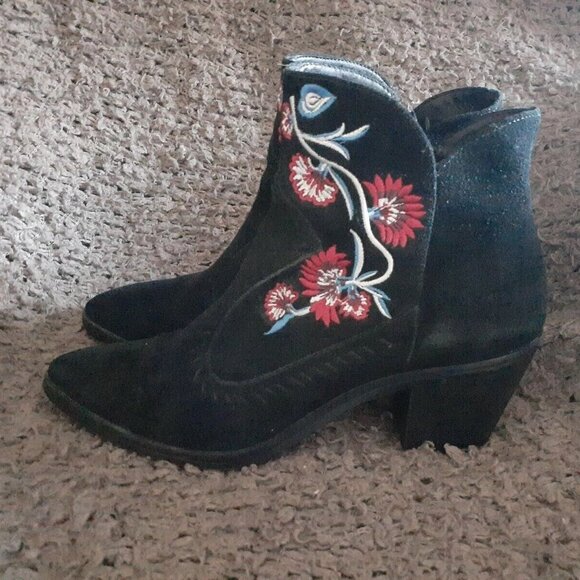 REBECCA MINKOFF-LULU-Embroidered Black Suede Boots-8.5M-Excellent - Picture 2 of 7